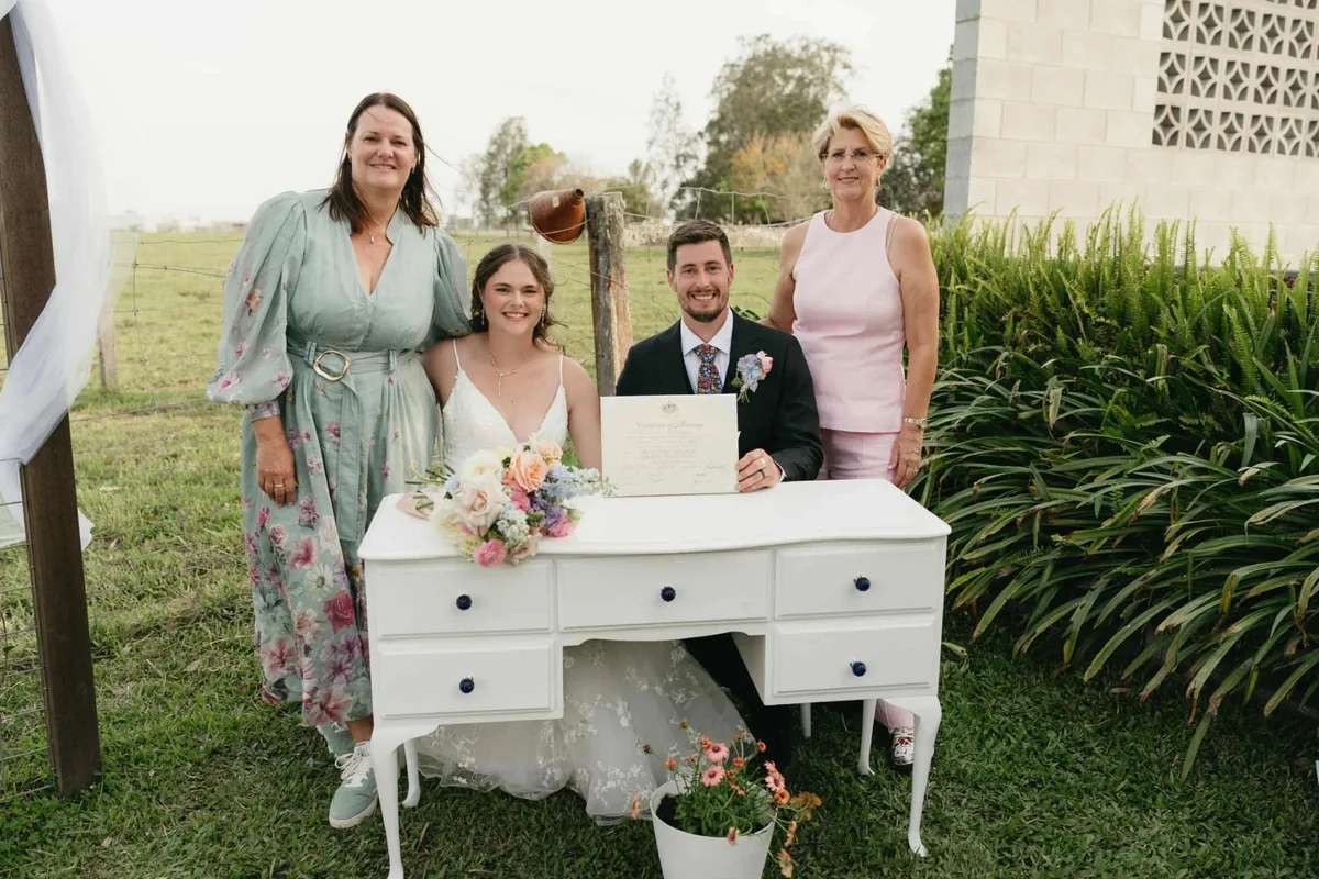 White wedding signing table
